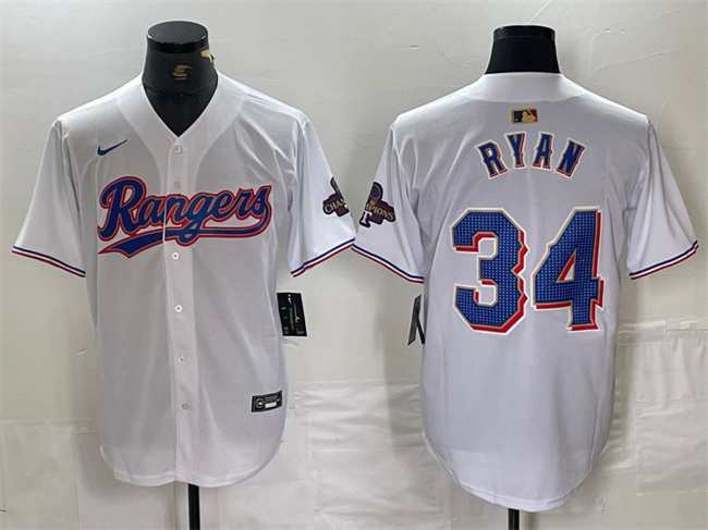 Men's Texas Rangers #34 Nolan Ryan White Gold Cool Base Stitched Baseball Jersey Men's Texas Rangers #34 Nolan Ryan White Gold Cool Base Stitched Baseball Jersey